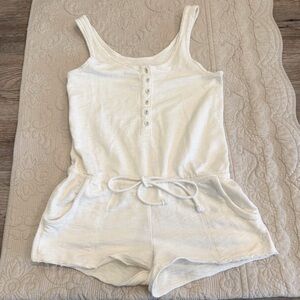 Vintage Aerie Henley Romper Drawstring Waist Y2K Ivory Small 2000s Vanilla Girl